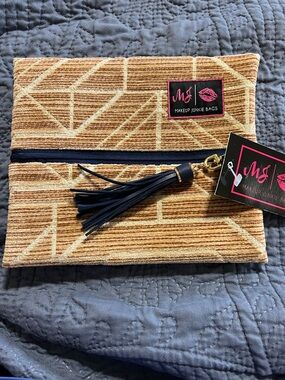 Makeup Junkie Bags Tan Geometric Cosmetic Pouch with Tassel
